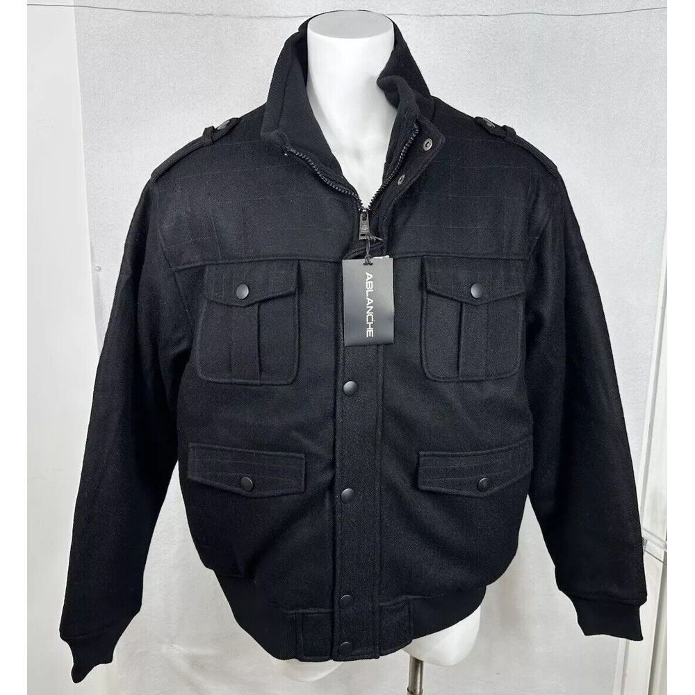 Ablanche Wool Blend Mens 3XL Full Zip Heavy Coat Black Vintage Y2K Dead Stock